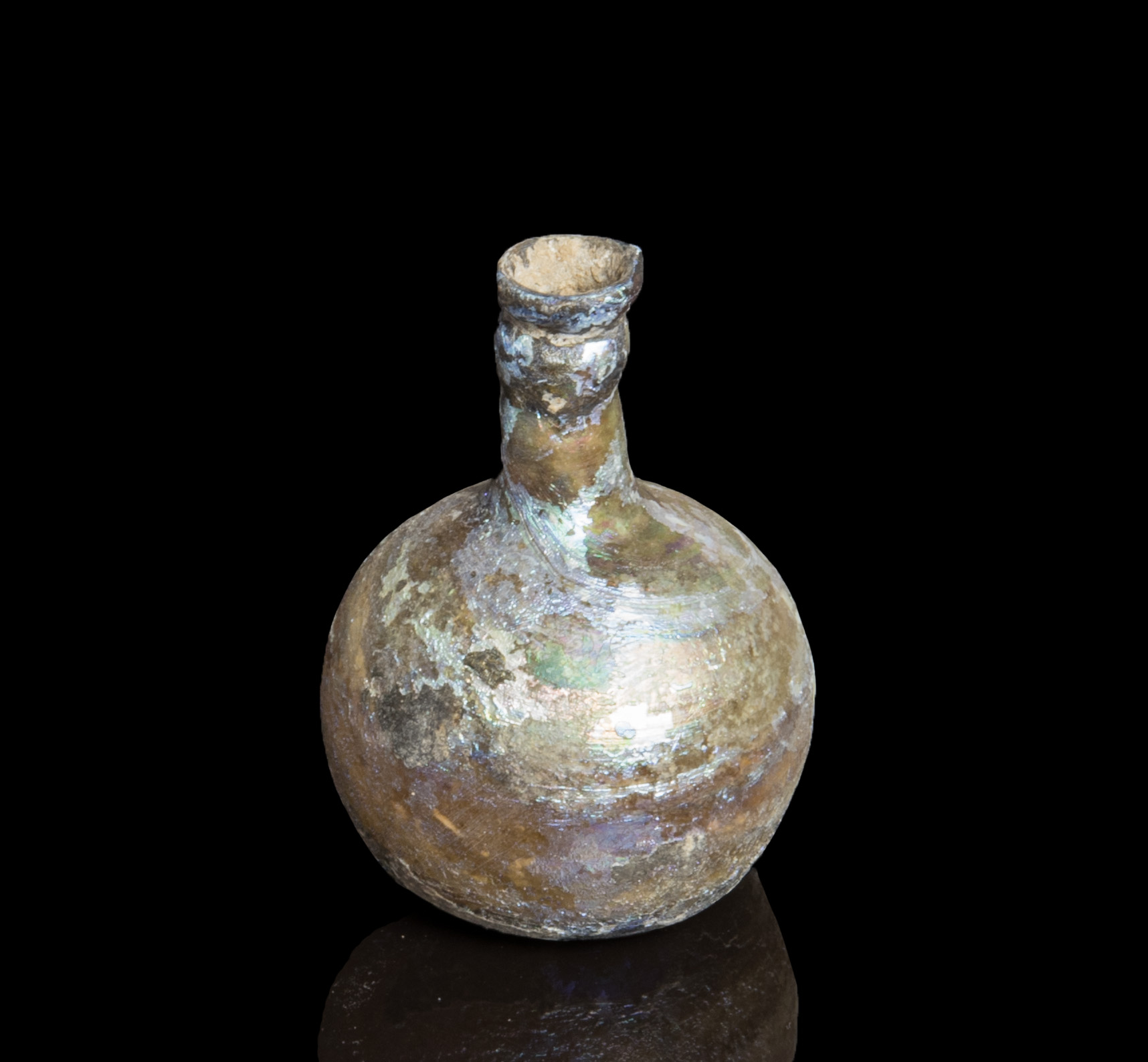 Ancient Roman glass cosmetics flask with pretty iridescence - Image 2